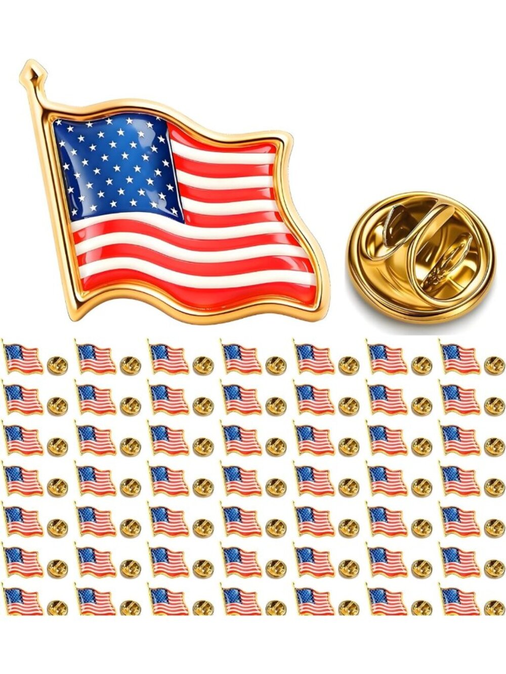 Patriotic American Flag Lapel Pins - Enamel Badge for Veterans Day, Bulk Set